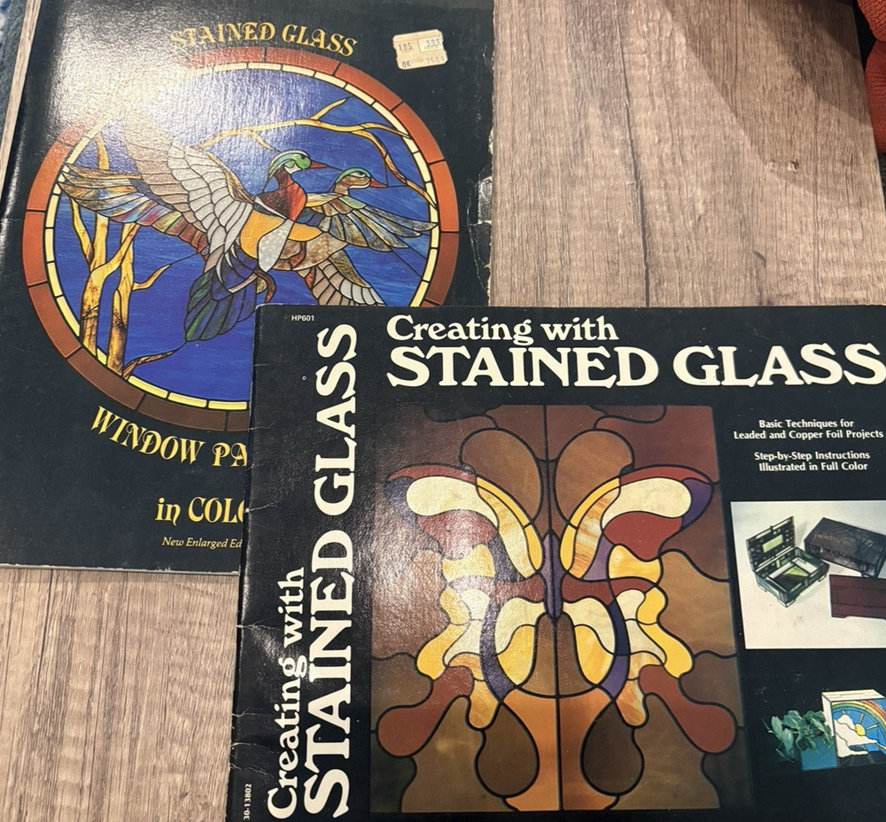 Set Of 2 Stained Glass Books Creating with and Window Patterns in Color Useable